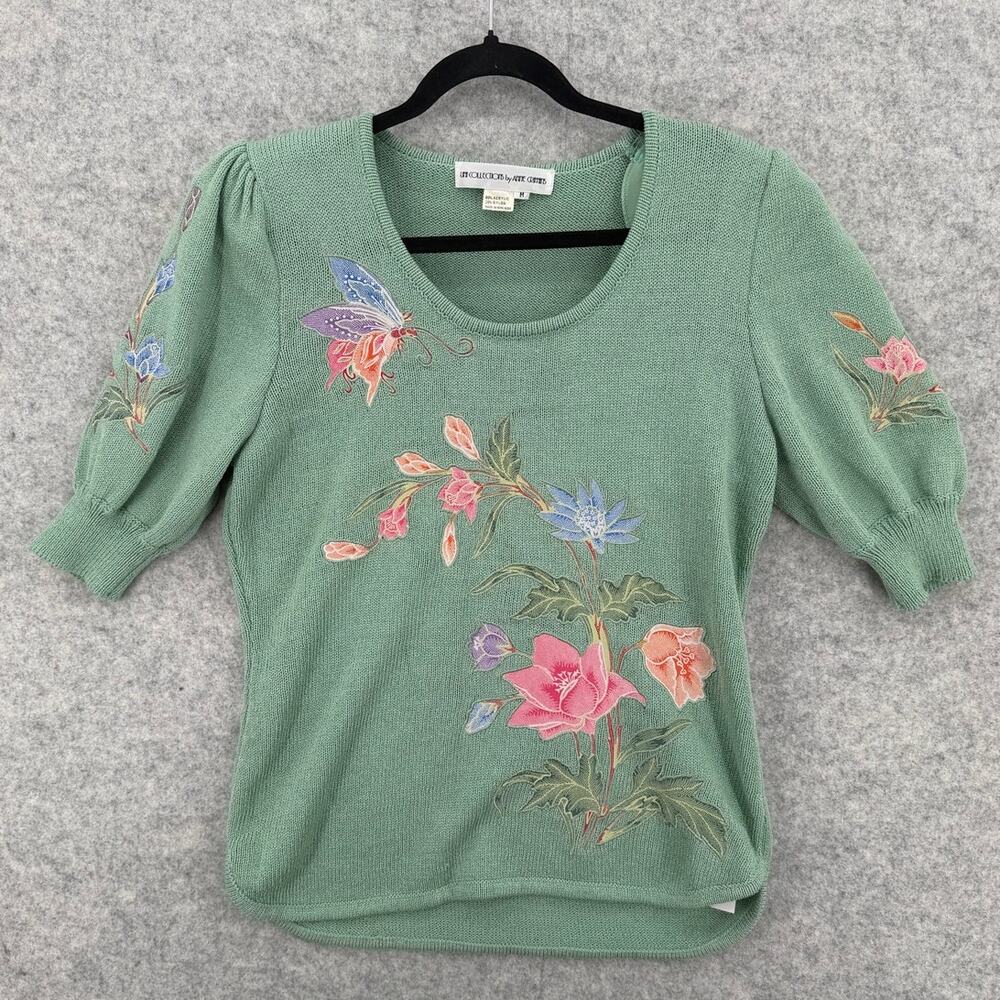 Vintage Umi Collections by Anne Crimmins Short Sleeve Floral Butterfly Sweater